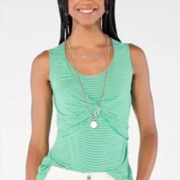 CAbi Green & White Striped Wrap Tank Top - Picture 1 of 7